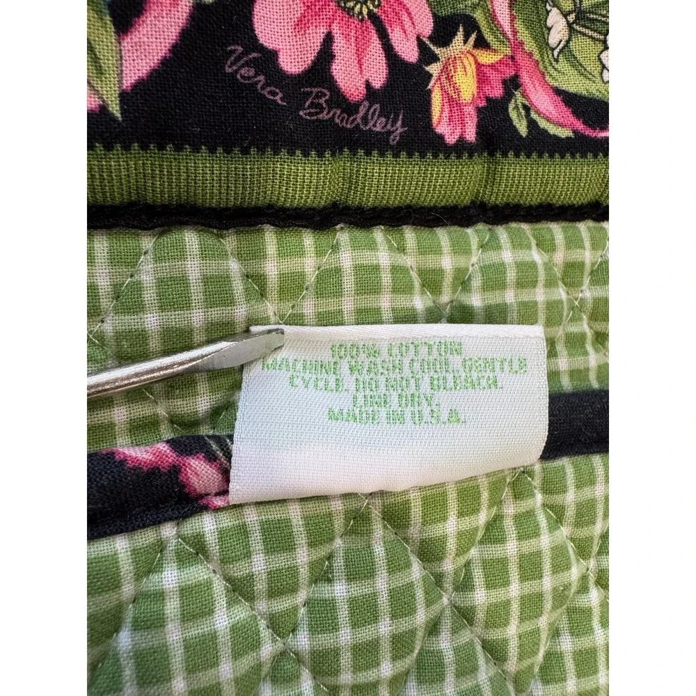 Vera Bradley Mayfair Floral Quilted Cotton Tote Bag Black Pink Green Made in USA
